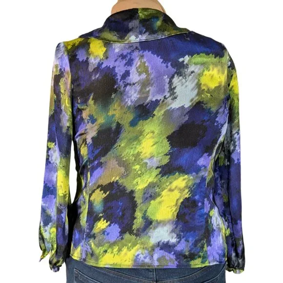 SOLD Lauren Ralph Lauren Wmns Large Long Sleeve Ruffle Watercolor Button Blouse - Picture 4 of 8